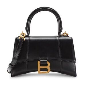 B Small Hourglass Leather Top Handle Bag BLACK